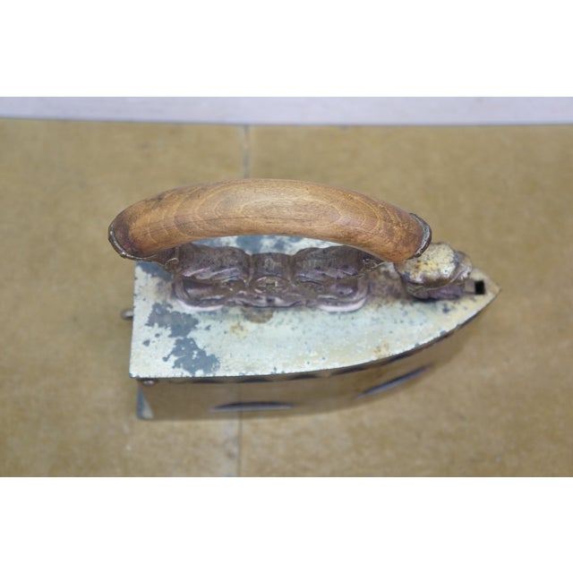 Antique Lion Head Delphin Dolphin Coal Brazier Clothing Iron & Trivet 9" For Sale - Image 12 of 18