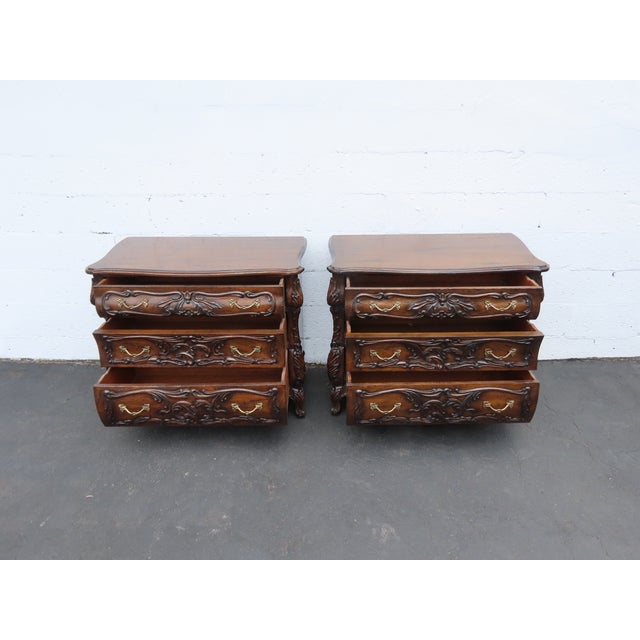French French Heavy Carved Large Nightstands Commodes Small Dressers Chests a Pair 6459 For Sale - Image 3 of 18