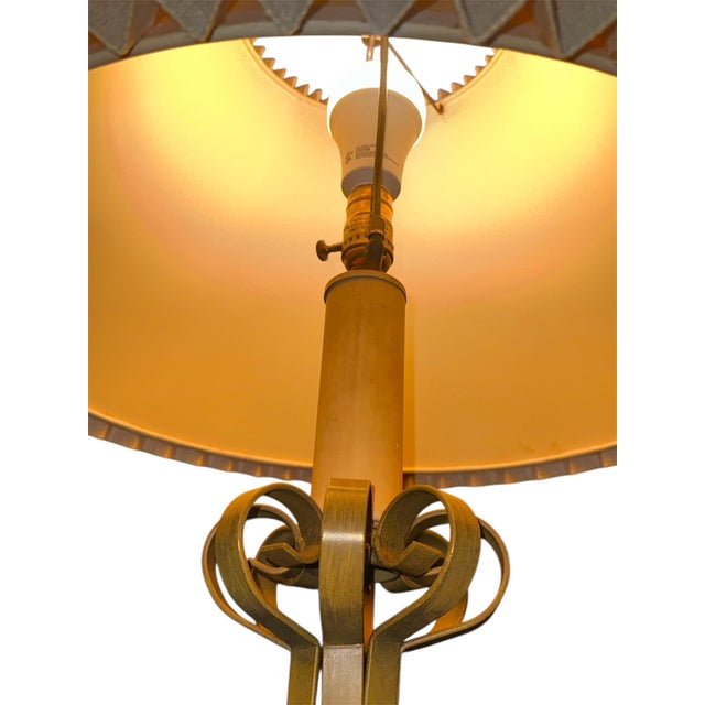 Orange 1950s Mid-Century Modern Florentine Style Wrought Iron Floor Lamp & Wood Side Table For Sale - Image 8 of 12