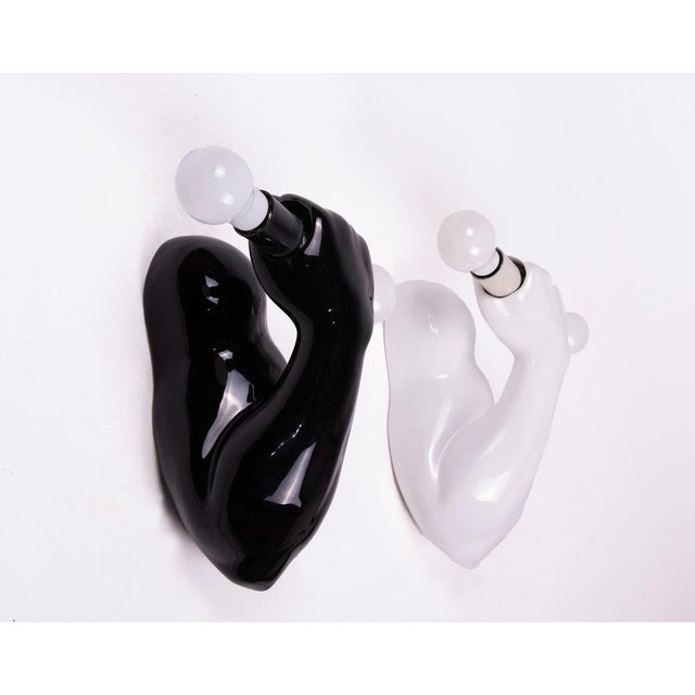 Black & White Ceramic Biceps Wall Lights, Germany, 1980s, Set of 2 For Sale - Image 4 of 8