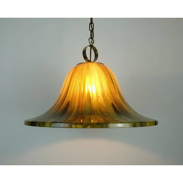 Vintage Pendant Lamp in Amber Color, Acrylic and Brass, 1970s For Sale - Image 6 of 11