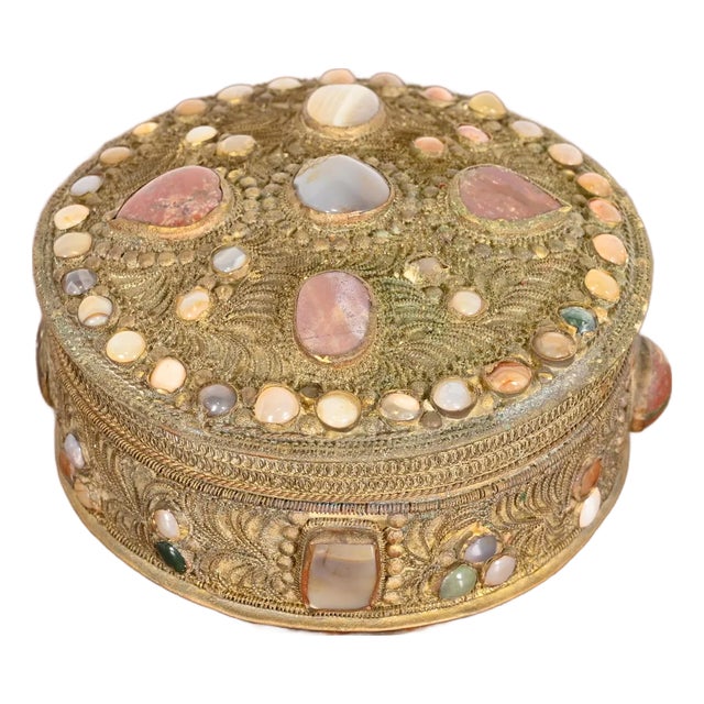 Antique Tibetan Bronze Filigree and Agate Ceremonial Wedding Box For Sale