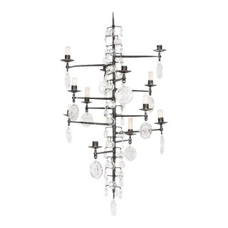 Mid 20th Century Swedish Iron and Glass Chandelier by Erik Hoglund For Sale