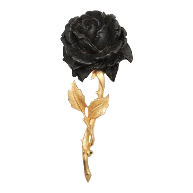 Vintage Accessocraft Black Rose Brooch For Sale