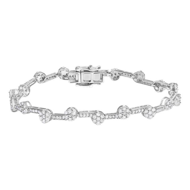 .925 Sterling Silver 2.0 Cttw Diamond Custer Link Bracelet For Sale