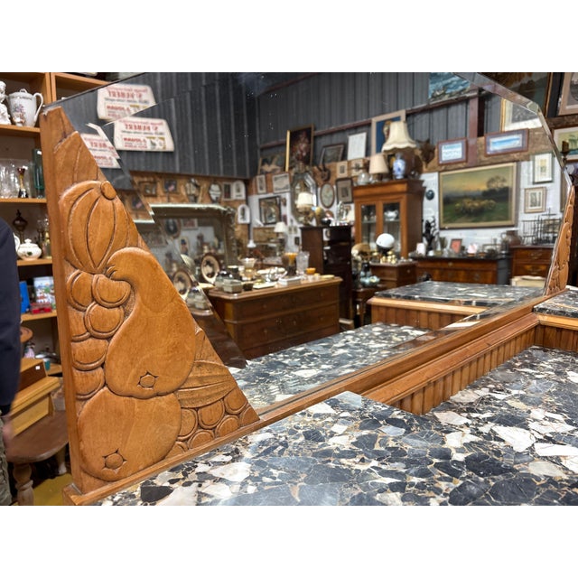 French Art Deco Walnut Sideboard with Marble Top and Original Mirror, 1930s For Sale - Image 4 of 15