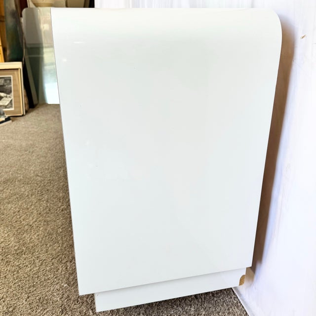 Postmodern White and Turquoise Lacquer Laminate Waterfall Dresser For Sale In Miami - Image 6 of 13