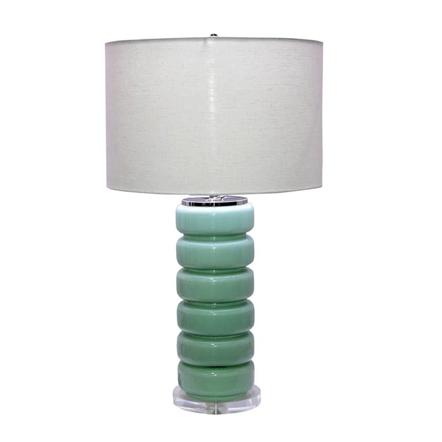 Mid-Century Turquoise Glass Lamp For Sale - Image 4 of 4