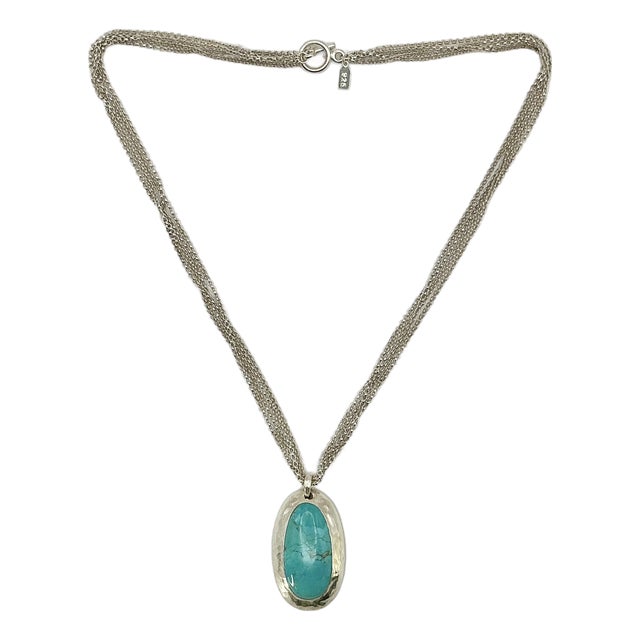 1980s Vintage Southwestern Americana Peyote Bird Turquoise & 4-Strand Sterling Pendant Necklace - 22” For Sale