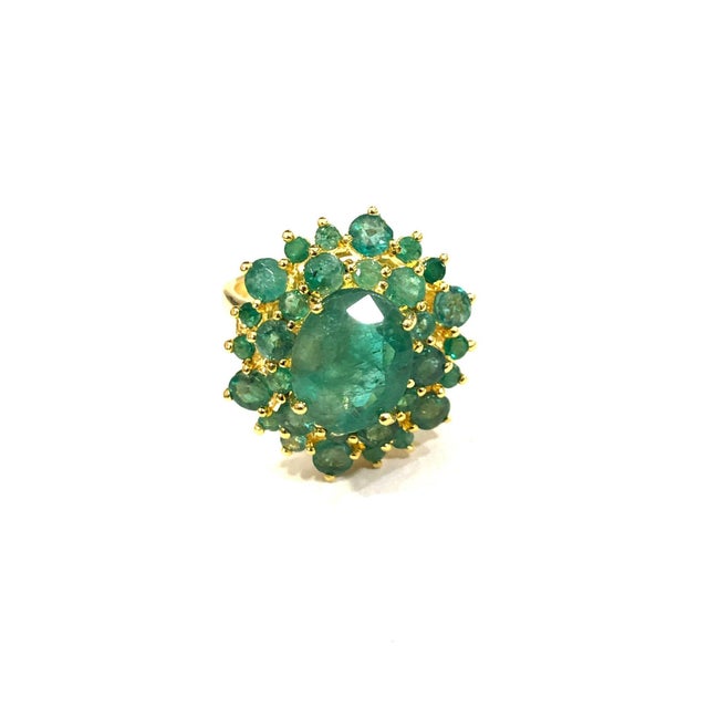 Bochic "Orient" Vintage Zambian Emerald Ring Set In 18K Yellow Gold & Silver For Sale - Image 17 of 18