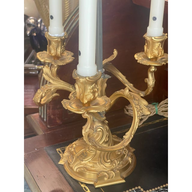 Pair Bouillotte Lamps, Red Tole Shades, French (1852-1870) For Sale - Image 10 of 18