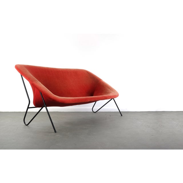 1960s Vintage Italian Modern Sling Sofa with Iron Frame and Original Red Upholstery For Sale - Image 5 of 10