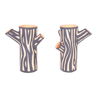 Terra Cotta Tree Trunk Form Vases - a Pair
