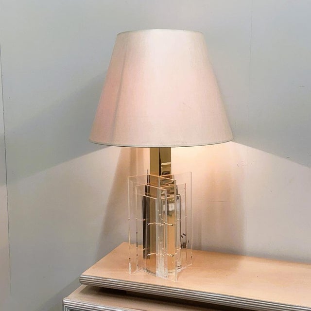 Large Brass & Acrylic Glass Architectural Table Lamp, 1970s For Sale - Image 9 of 16