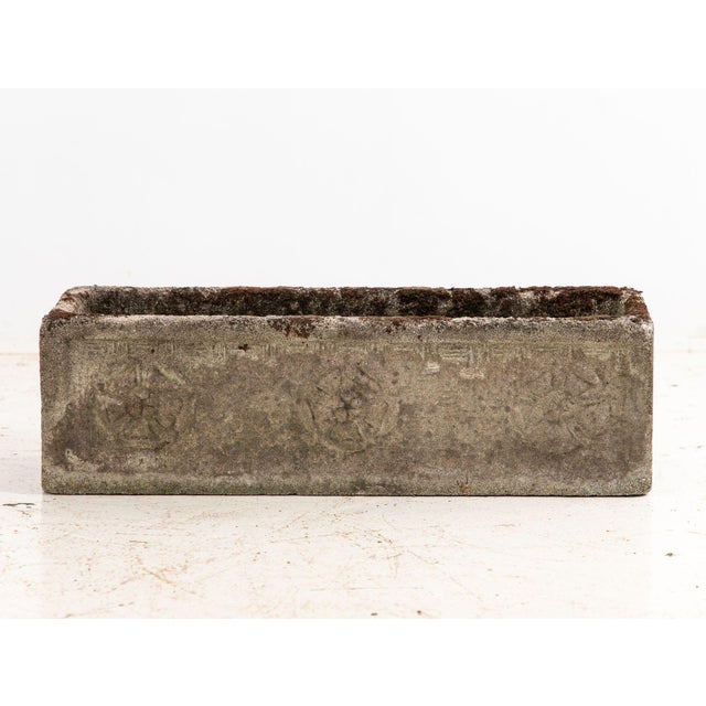 Sculpture Materials Rectangular Concrete Stone Planter With Tudor Rose Pattern, England Mid 20th C. For Sale - Image 7 of 12