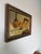 Charming 1949 vintage still life oil on board painting depicting a rustic kitchen table arrangement with bread,...