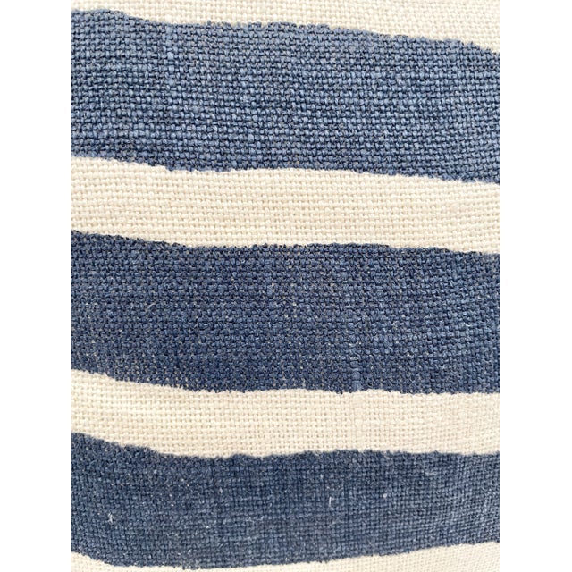 Square Blue and White Stripes Toss Pillow For Sale - Image 9 of 12
