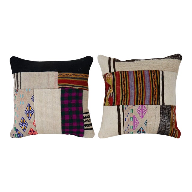 Wool Turkish Kilim Pillow Cover - A Pair For Sale
