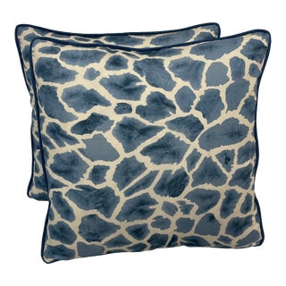 Thibaut Makena Slate Blue Pillows - Pair For Sale