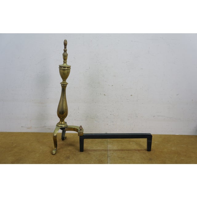 Antique Brass Cast Iron Colonial Federal Fireplace Hearthware Andiron Fire Dogs For Sale - Image 9 of 18