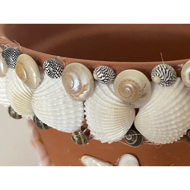 Vintage Terracota Flower Pot Encrusted With Sea Shells For Sale - Image 4 of 7