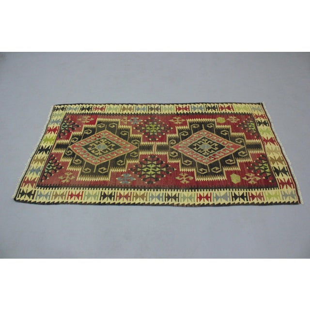 Rustic 1960s Rustic Style Cappadocia Handmade Anatolian Geometric Wool Turkish Kilim Rug For Sale - Image 3 of 11