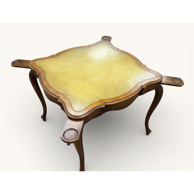 Wood Vintage Weiman Leather Top Game or Card Table For Sale - Image 7 of 17