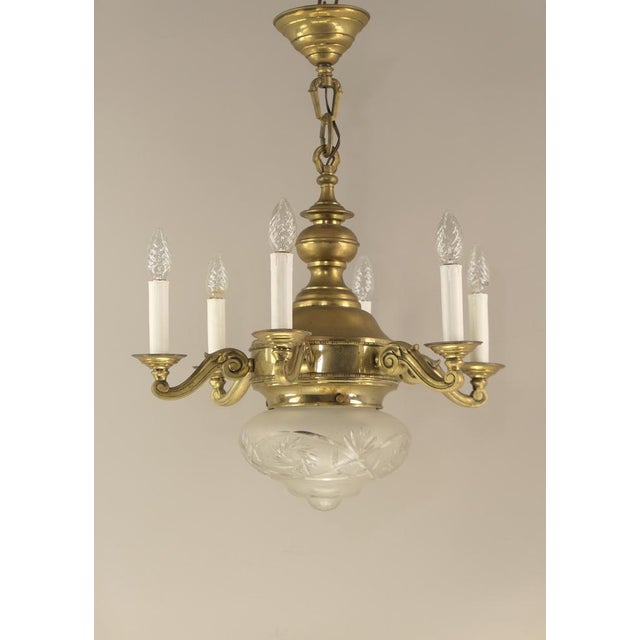 Brass Chandelier with 6 Candles, Budapest, 1930s For Sale - Image 3 of 13