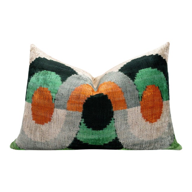 Handmade Orange, Black & Green Abstract Design Throw Pillow For Sale