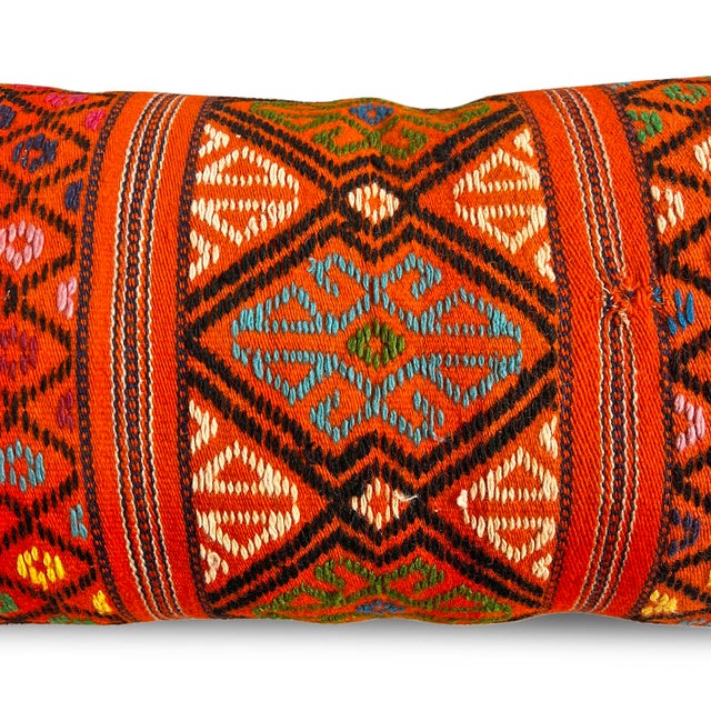 Lumbar Pillow Made from Vintage Orange Textile For Sale - Image 4 of 6