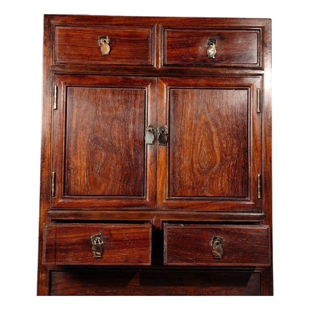 1990s Chinese Huanghuali Wood Miniature Cabinet With Brass Hardware For Sale