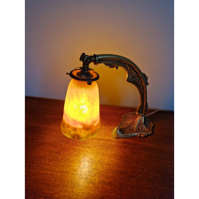 Art Deco Gilt Bronze and Marble Glass Desk Lamp from Muller Frères, 1920s For Sale - Image 10 of 18