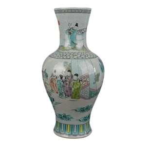 1900s Chinese Porcelain Qing Dynasty Qianlong Marked Crackle Glaze Famille Verte Porcelain Vase Hand Painted Figures Pattern