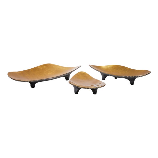 Bronze Satin Gold Leaf Golden Cups Tripod by Reda Amalou Design, Set of 3 For Sale