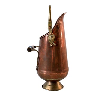Vintage English Copper & Brass Coal Scuttle With Lion Motif For Sale