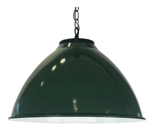 Green Tole Industrial Hanging Lamps or Lanterns from England (18 1/4" Diameter)