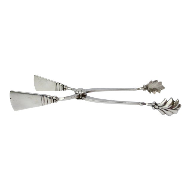 Georg Jensen Sterling Magnolia Pattern Ice or Sugar Tongs For Sale