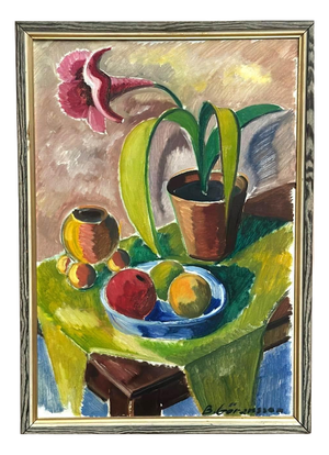 Bror Göransson, Flowers and Fruit, 1960s, Oil on Canvas, Framed
