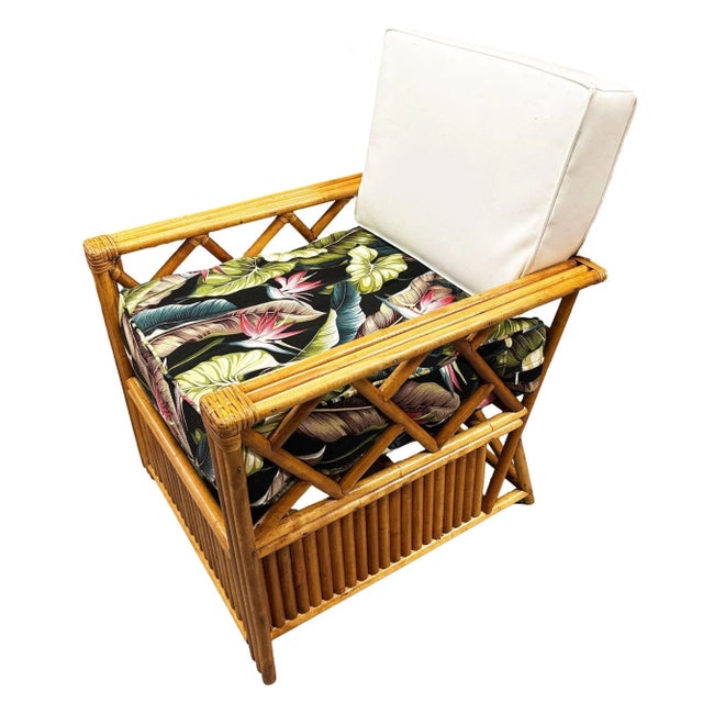 Wood Heywood Wakefield "Oak Rattan" Lounge Chair Pair W/ Coffee Table For Sale - Image 7 of 13