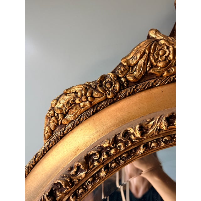 1960s Arched Wall Mirror Ornate Carved Frame With a Gold Gilt Finish 19th-Century French Baroque Style Mirror For Sale - Image 5 of 12