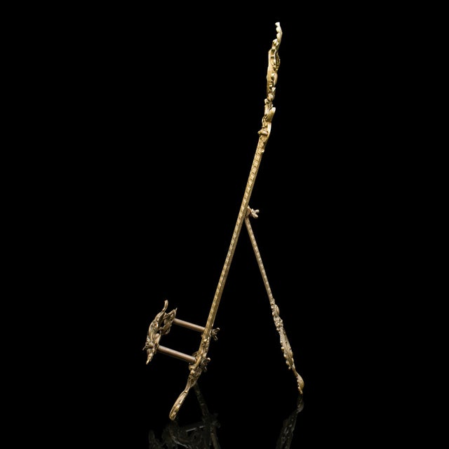 1930s Tall Vintage Picture Easel, English, Gilt Metal, Rococo Revival, Artwork Stand For Sale - Image 5 of 12