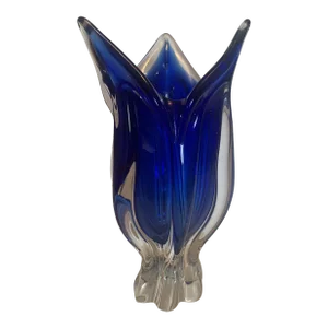 1980s Cobalt Blue Bohemian Glass Czech Vase
