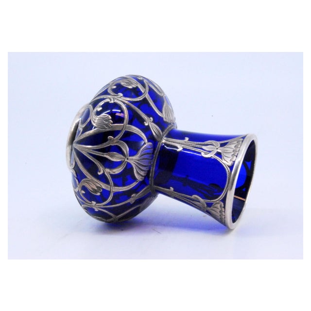 Blue Glass Jar with Islamic Style Silver Cut For Sale - Image 6 of 8