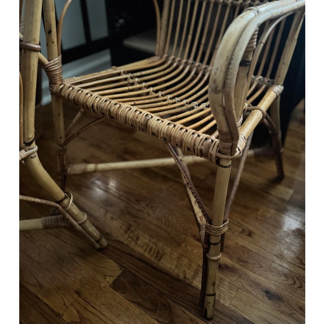 Pair of 1970s Rattan Armchairs, Handwoven For Sale - Image 4 of 5