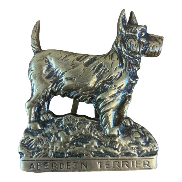 Vintage English Brass Aberdeen Terrier Door Knocker For Sale