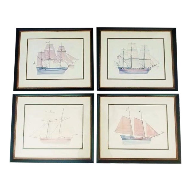 Set of 4 Maritime Antique Ship Prints in Color For Sale