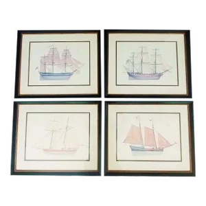 Set of 4 Maritime Antique Ship Prints in Color