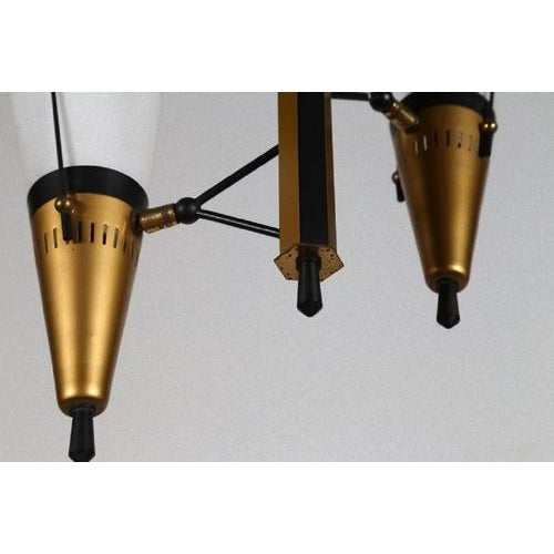1950s Vintage Three-Light Suspended Lamp in Metal and Glass, Italy, 1950s For Sale - Image 5 of 6
