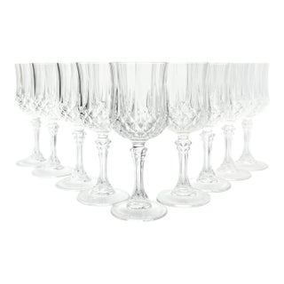 1990s Cristal D’Arques “Longchamp” Crystal Wine Glasses - Set of 9 For Sale
