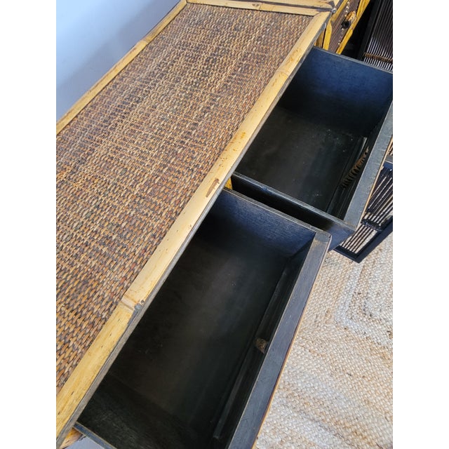 Pair of Vintage Burnt Tortoise Bamboo & Split Reed Cabinets - Late 20th Century Palm Beach Style For Sale - Image 9 of 12